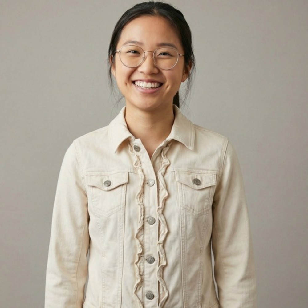 Talbots Ivory Ruffle‎ Trim Denim Jacket Cream Stretch Trucker XS Coquette